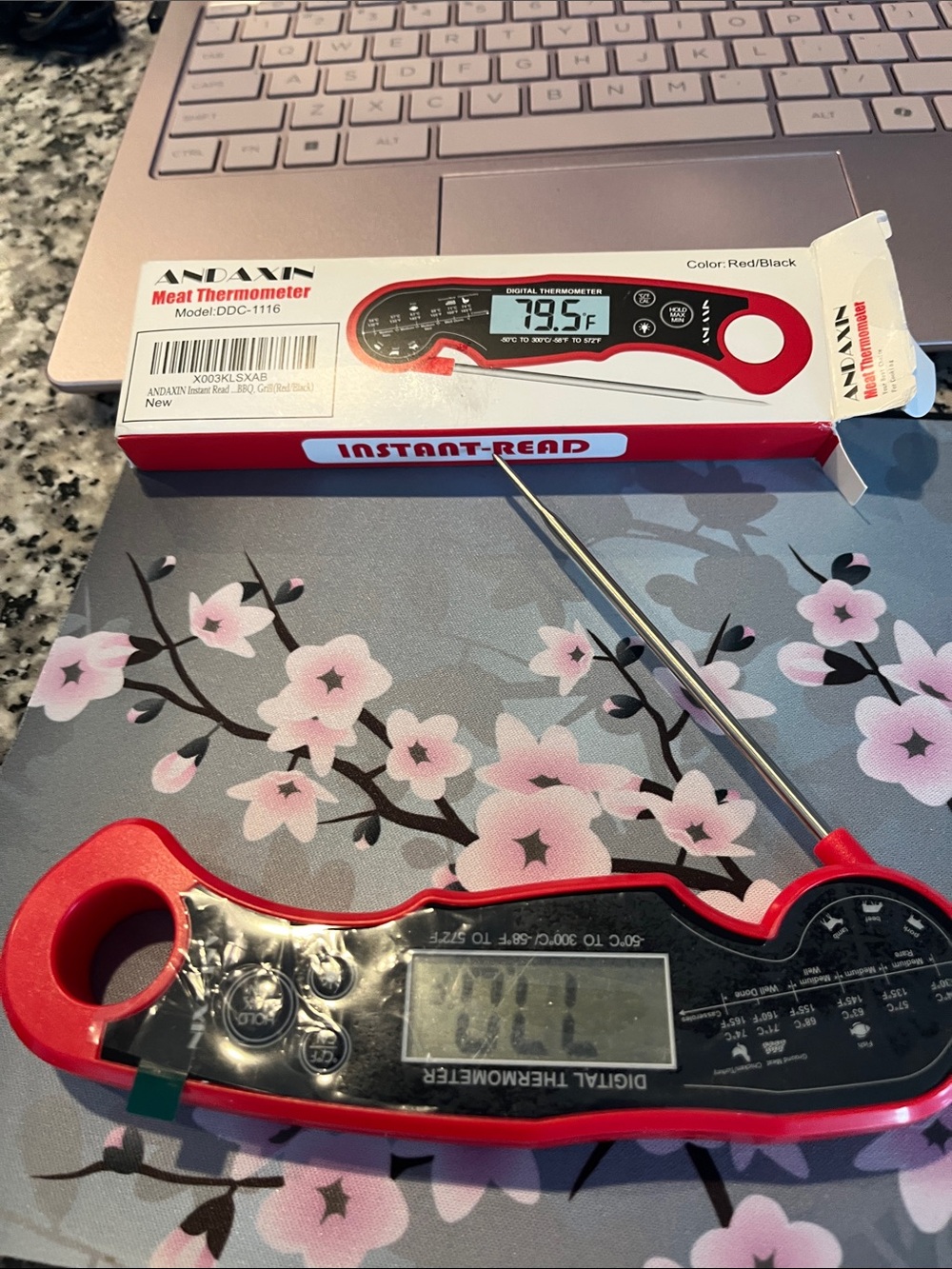 ANADAXIN  Digital Instant-Read Meat Thermometer - Red/Black